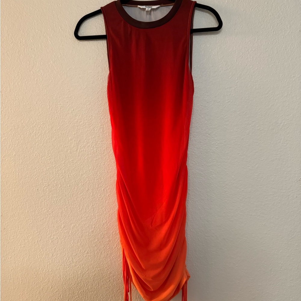 Steve Madden Mesh Cinch Mini Dress in Lava Flow Ombre Size M Orange Red Ombré